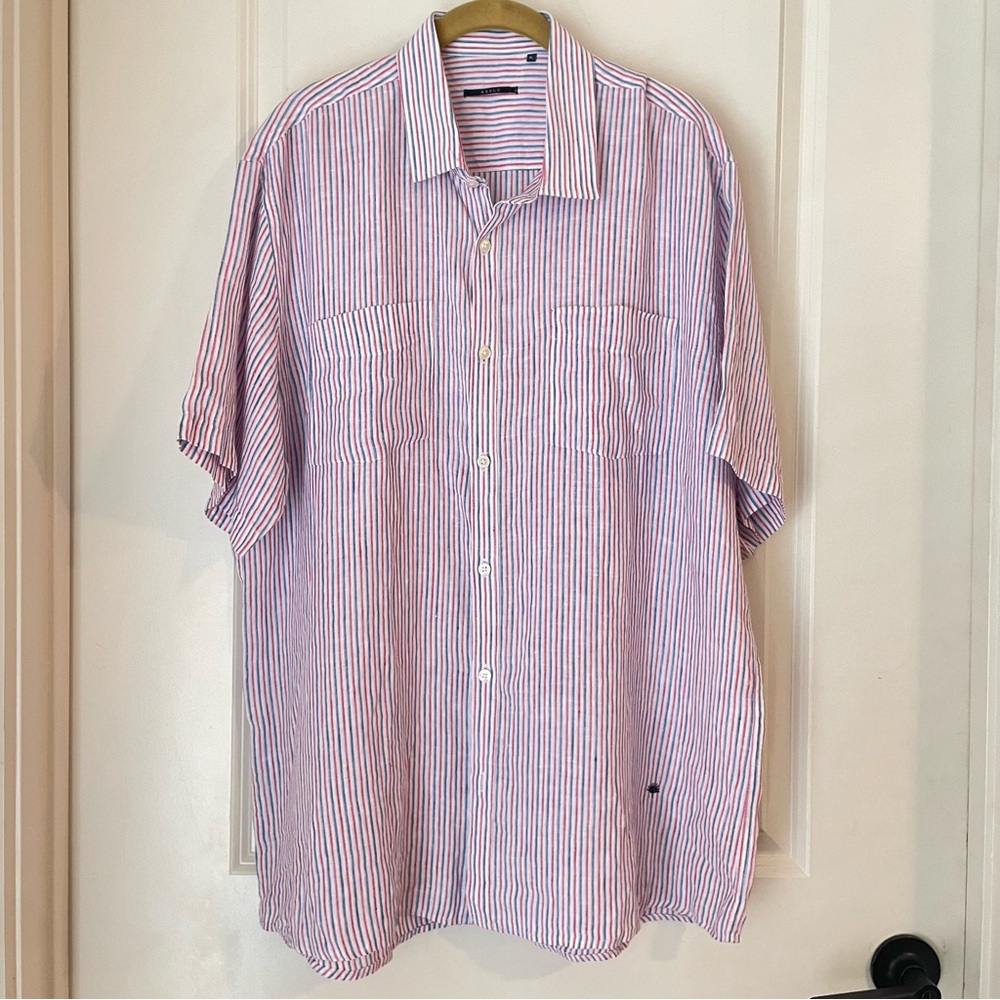 New Azulu Colombia 100% linen Men's Striped button down Shirt Size XL